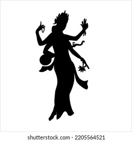 Silhouette illustration design of goddess Saraswati symbol of science, vector, black on white background.

