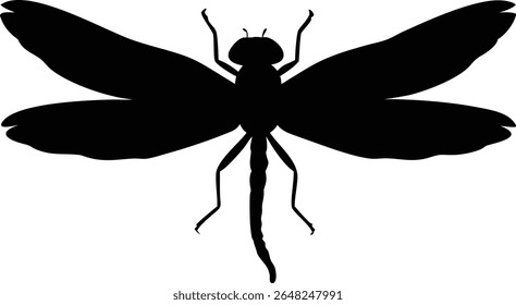 Silhueta ilustração de uma libélula detalhada em um fundo branco com asas estendidas