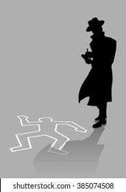 Silhouette illustration of a detective on crime scene