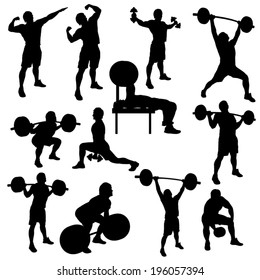 silhouette illustration of different male athletes which are working out