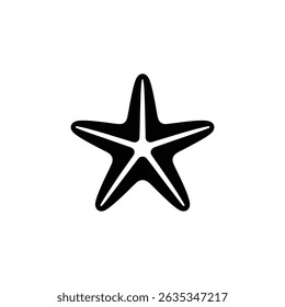 Silhouette illustration displays a black starfish with clearly defined edges and a transparent backdrop,ideal for various designs.