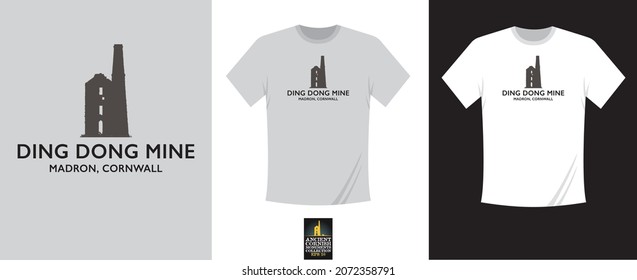 A silhouette illustration of the disused Ding Dong Tin Mine in Cornwall UK for use in T-Shirts or postcards