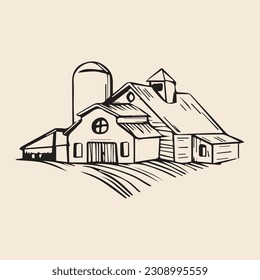 Silhouette illustration drawn factory house, vector Artwork.