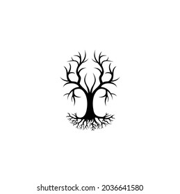 Silhouette Illustration Dry Dead Oak Maple Cedar Tree Logo Design