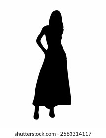 silhouette illustration of an elegant woman wearing a long dress