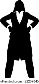 Silhouette illustration of a female businessman seen from a lower angle