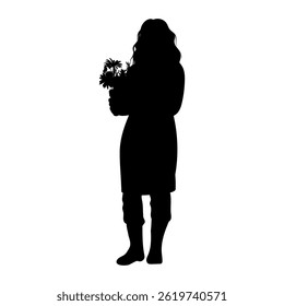 Silhouette Illustration of a Female Gardener Carrying Flowers in a Pot