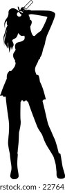 Silhouette illustration of a female idol singing