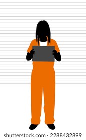 Silhouette illustration of a female prisoner mugshot