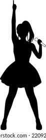 Silhouette illustration of a female singer singing