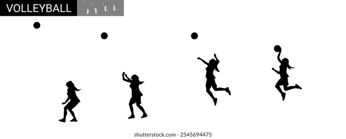 Silhouette illustration of female volleyball player. Set vector. Posing while playing volleyball.