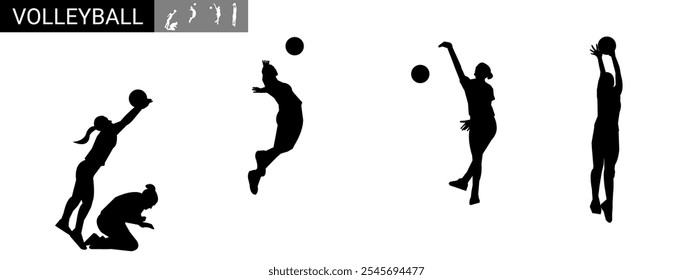 Ilustración de la silueta de la jugadora de voleibol. Fija el Vector. Posando mientras juegas voleibol.