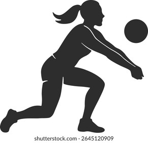 Silhouette illustration of female volleyball player in dynamic playing positions.