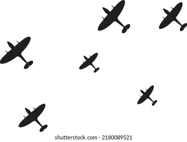 silhouette illustration of a fighter plane flying in the sky.