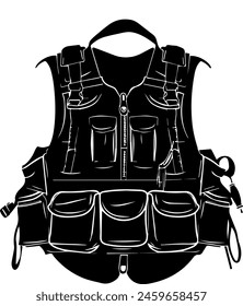 a silhouette illustration of Fishing vest isolated on white background