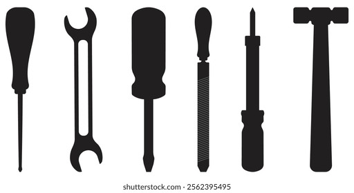 Silhouette Illustration of Five Versatile Hand Tools for Repairs.