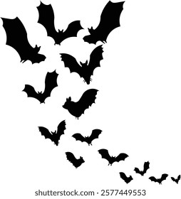 Silhouette illustration of a flock of flying bats