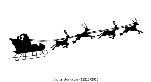 Silhouette Illustration of Flying Santa and Christmas Reindeer