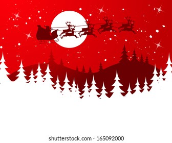 Silhouette Illustration of Flying Santa and Christmas Reindeer 