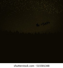 Silhouette Illustration of Flying Santa and Christmas Reindeer