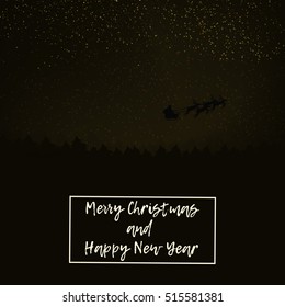 Silhouette Illustration of Flying Santa and Christmas Reindeer