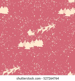 Silhouette Illustration of Flying Santa and Christmas Reindeer. stock vector