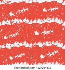 Silhouette Illustration of Flying Santa and Christmas Reindeer. stock vector