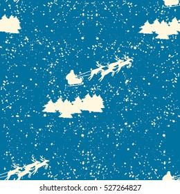 Silhouette Illustration of Flying Santa and Christmas Reindeer. stock vector