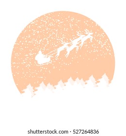 Silhouette Illustration of Flying Santa and Christmas Reindeer. stock vector