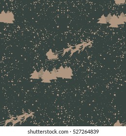 Silhouette Illustration of Flying Santa and Christmas Reindeer. stock vector