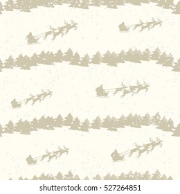 Silhouette Illustration of Flying Santa and Christmas Reindeer. stock vector