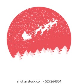 Silhouette Illustration of Flying Santa and Christmas Reindeer. stock vector