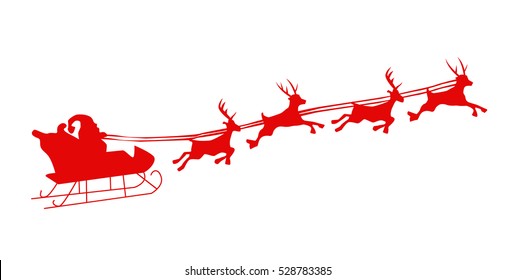 Silhouette Illustration of Flying Santa and Christmas Reindeer