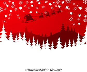 Silhouette Illustration of Flying Santa and Christmas Reindeer