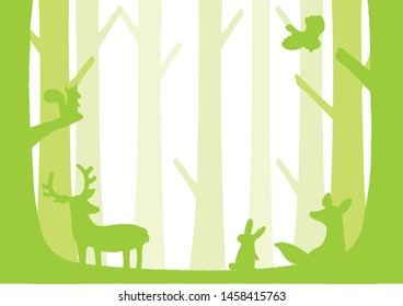 Silhouette illustration of forest animals.