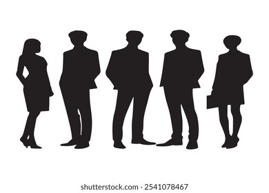 Silhouette illustration of four diverse business professionals standing in a row