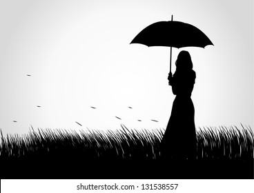 Silhouette Girl Umbrella Images Stock Photos Vectors Shutterstock