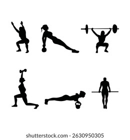 Silhouette Illustration of Girls set Athletes Performing Various Workouts  Vector Set of Girls setEngaged in Fitness, Training, and Sports Activities