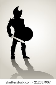 Silhouette Illustration Of A Gladiator Holding A Shield And Gladius