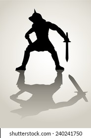 Silhouette illustration of a gladiator in ready to fight stance 