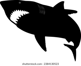 Silhouette illustration of a great white shark with its mouth open