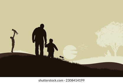 Silhouette Illustration for greeting father's day with white space.