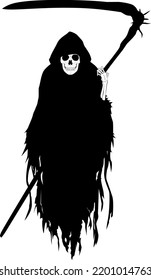 Silhouette illustration of a grim reaper with a scythe