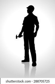 Silhouette illustration of a handyman holding a hammer