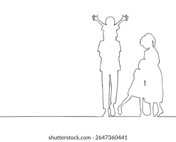 Silhueta ilustração de uma família feliz. Férias familiares pacíficas. 