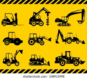 Silhouette illustration of heavy equipment and machinery