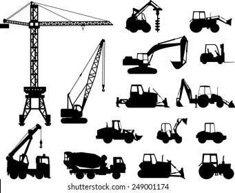Silhouette illustration of heavy equipment and machinery
