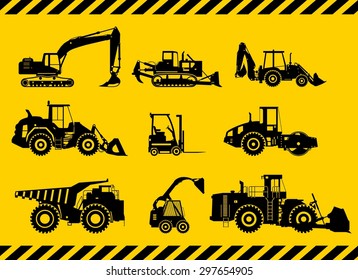 Silhouette Illustration Of Heavy Equipment And Machinery