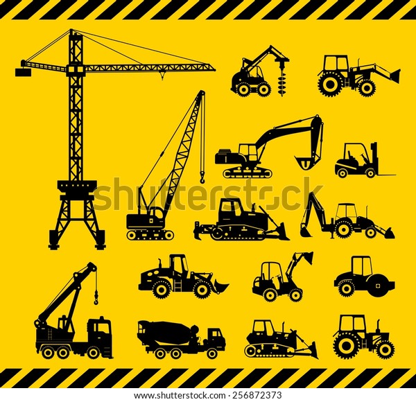 Silhouette illustration of heavy equipment and machinery