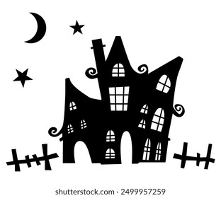 Silhouette illustration of a house, horror house in Halloween design